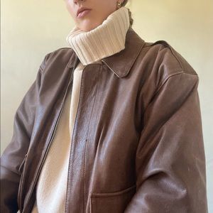 Brown Leather Bomber Jacket by Leather Dynamics, New York